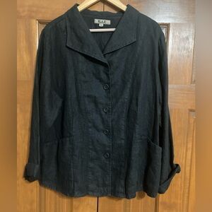 Flax 100% black blazer Jacket women’s large long sleeves relaxed fit